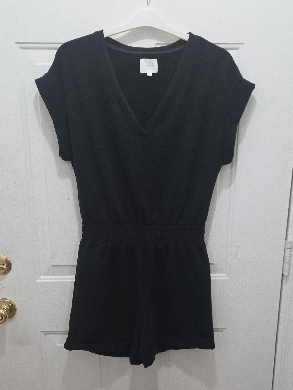 Sundays Black V-Neck Romper Elastic Waist Lounge Jumpsuit Small